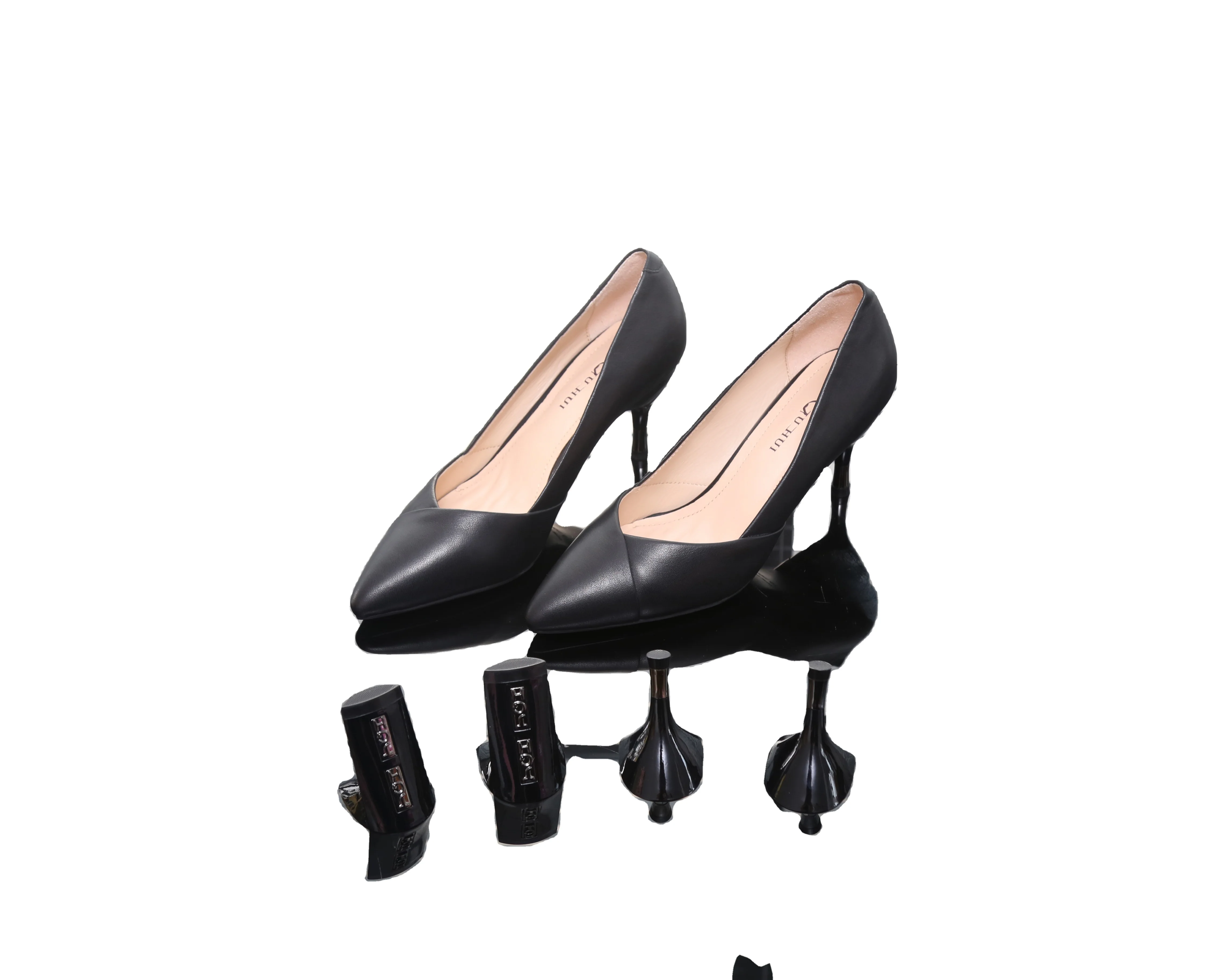 

2021 Fashion Leather Black Multi scene changeable high heel shoes removable heels shoes