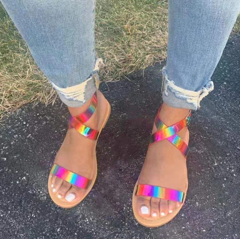 

Women Sandals 2021 Summer Slide Fashion Cute Ladies Slippers, Blue/gold/colorful