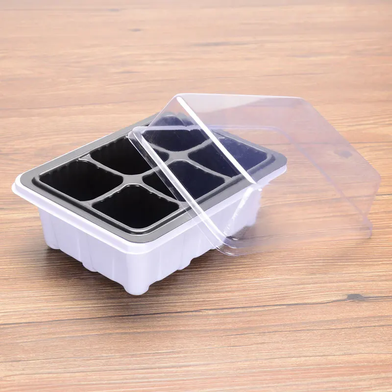 

6 Cells PE Plastic Plug Seed Starting Grow Germination Tray for Greenhouse Vegetables Nursery, Black/white