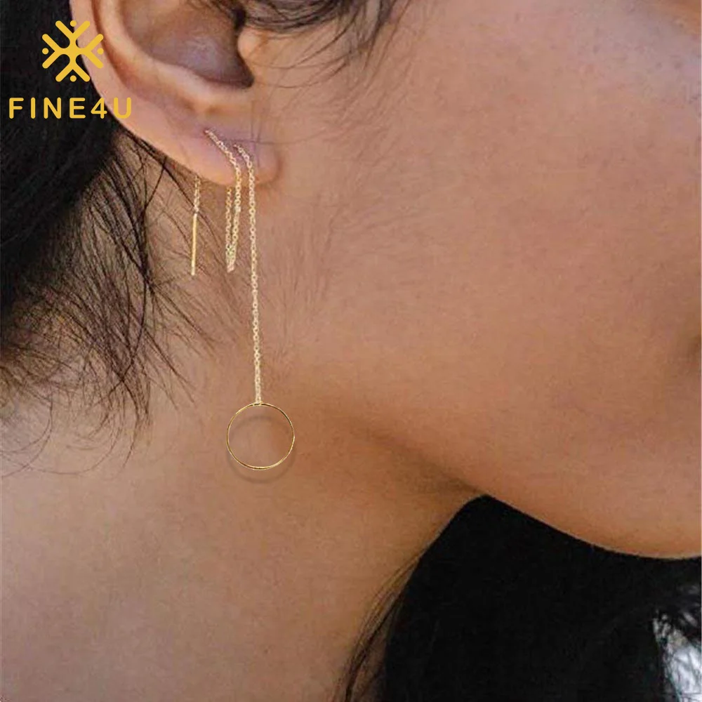 

2023 New Simple Stainless Steel Chain Geometric Round Circle Triangle Tassel Gold Plated Long Earrings