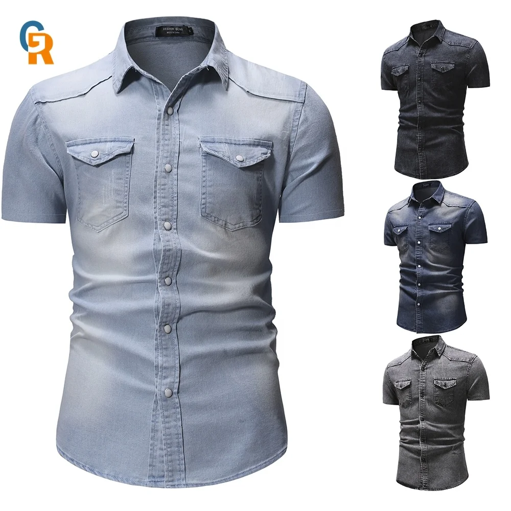 

Spring designs men's short sleeve denim african shirt