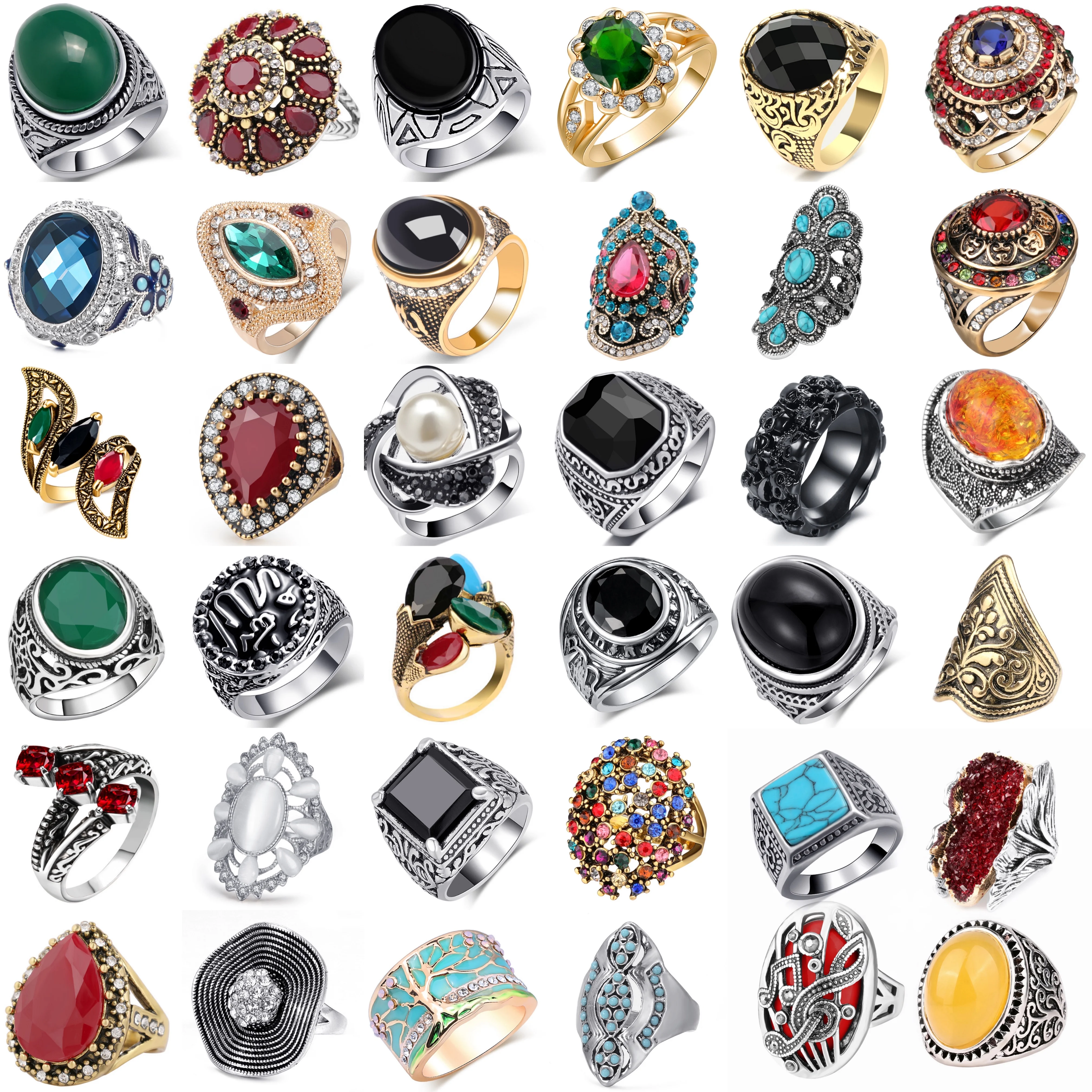 

Fashion Statement Men Jewelry Rhinestone Hollow Vintage Gemstone Mens Ring