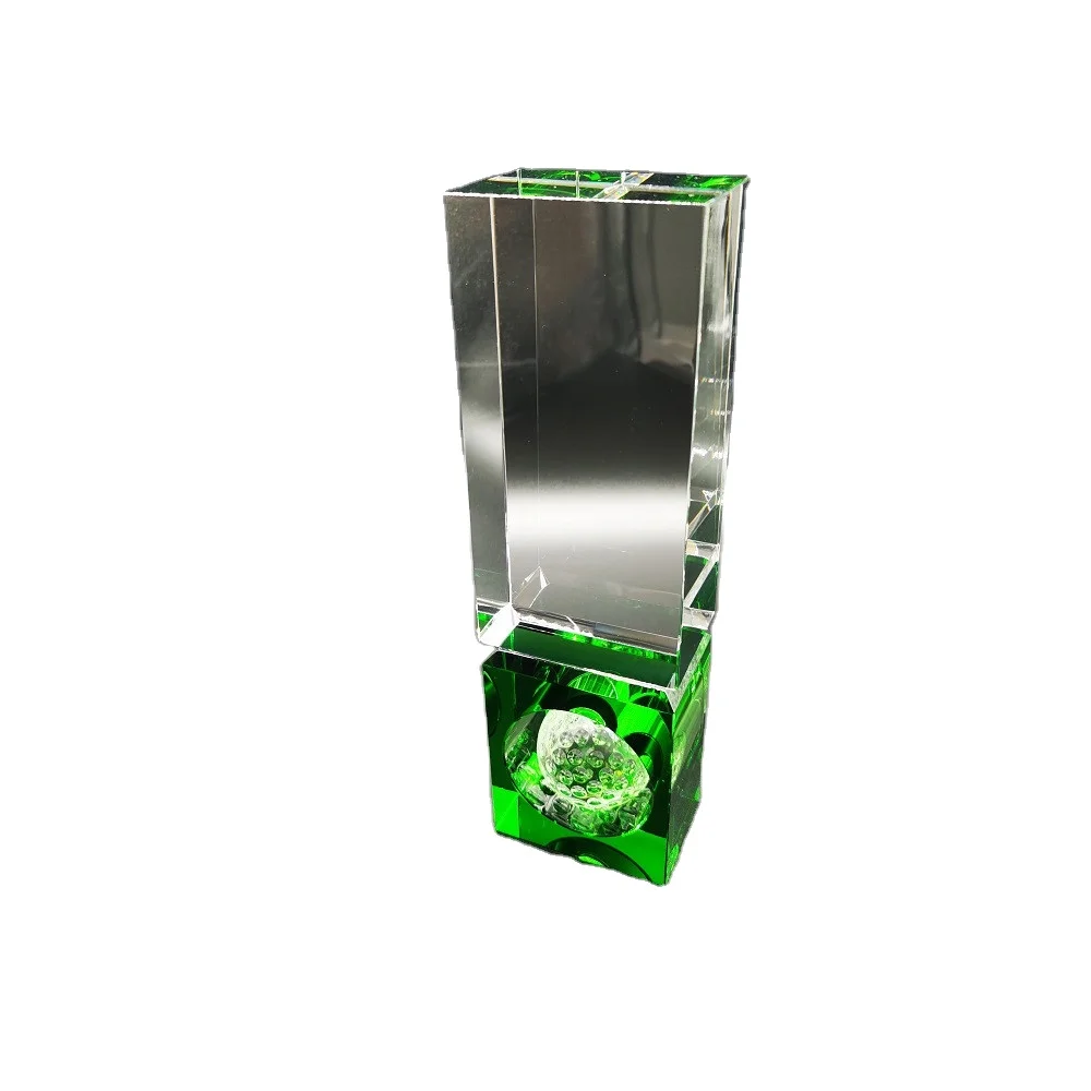 

New Column Crystal Golf Trophy Awards GREEN Base, Clear