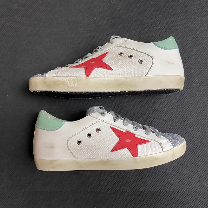 

2020 top quality Superstar sneakers with red star and 3.5cm glitter heels tab gray sstars women sneakers EU35-EU45