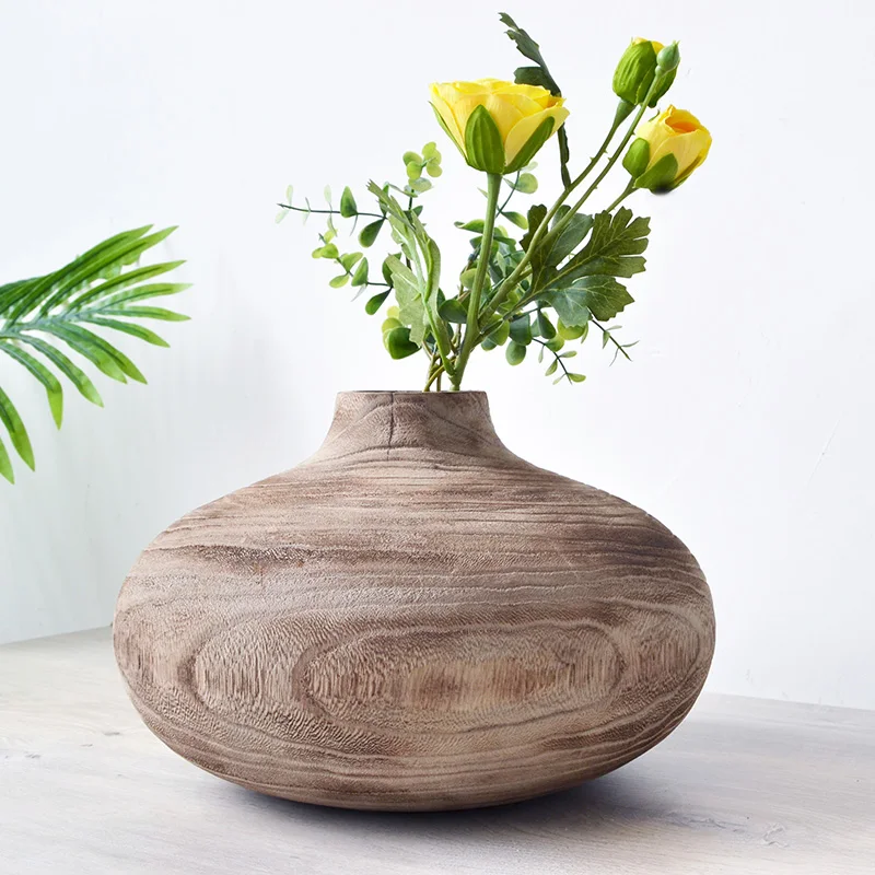 
Wooden Living Room Handmade Wood Vases For Home Decoration 