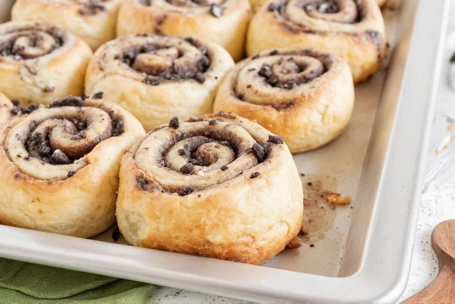 Step-by-step process of making Oreo cinnamon rolls showing dough rolling and filling