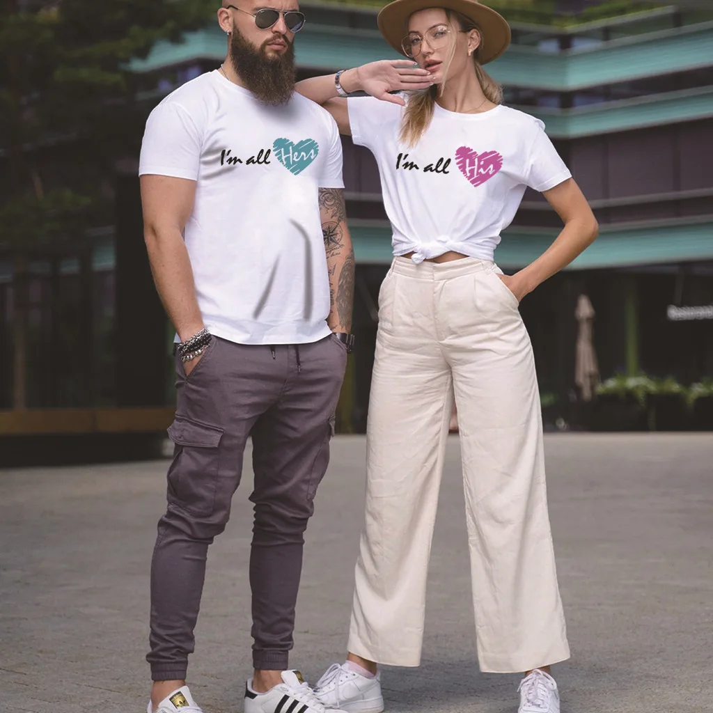 

Fashion Summer I am all his and hers Couple t Shirts for Love Plus Size Man Women Valentine's Day T-Shirt Valentine t Shirt, White,blue or custom t shirt women