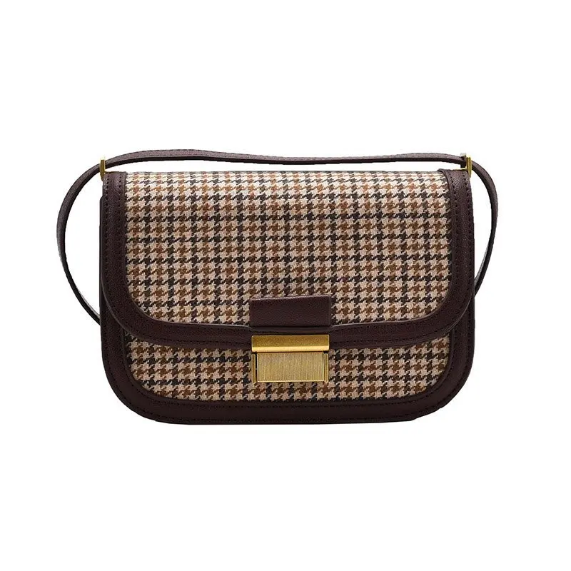 

2020 new trendy wild ins atmosphere small square bag high-quality one-shoulder houndstooth messenger female bag