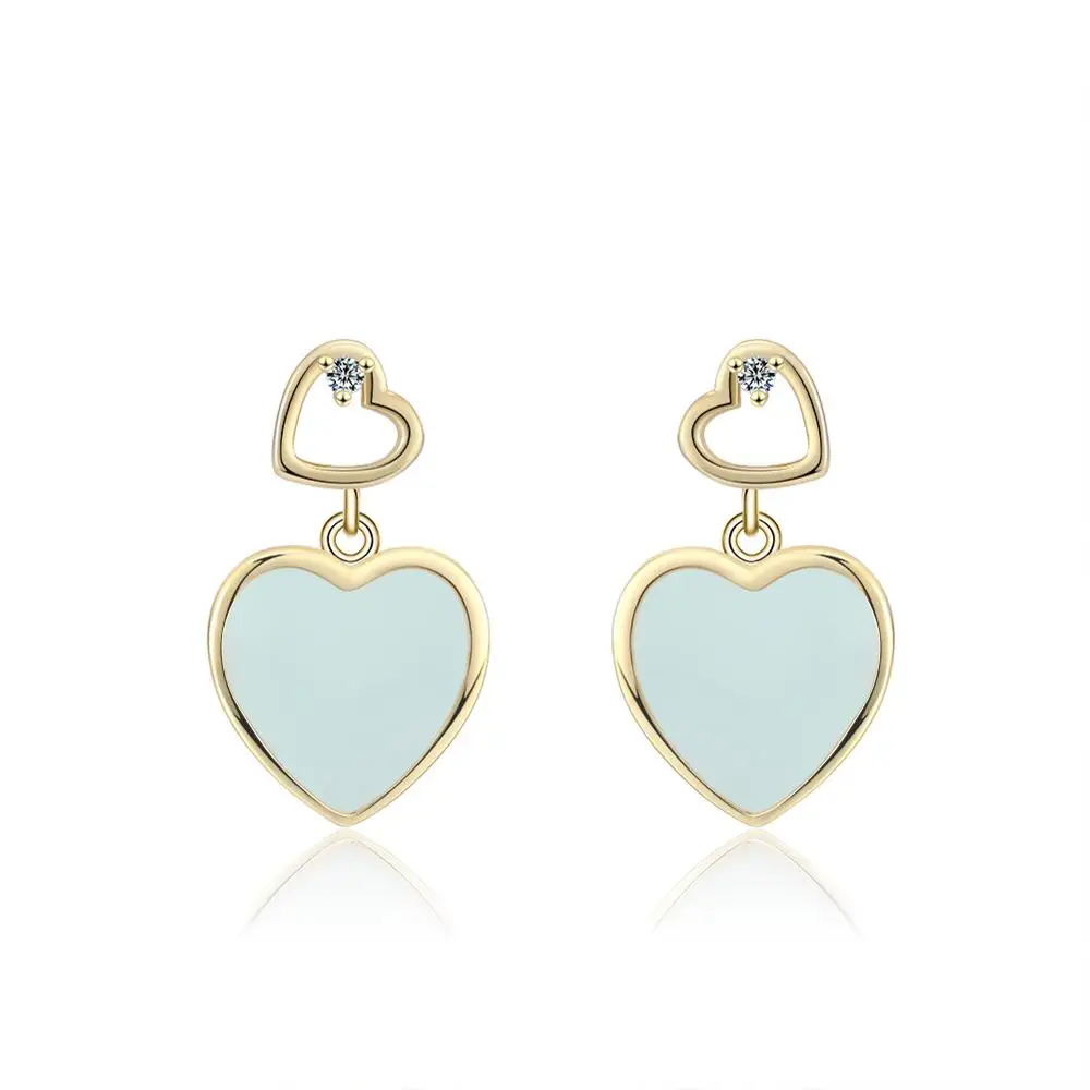 

2021 Fashion 3 Layers Gold Plated Prong Setting 925 Sterling Sliver CharmHeart Rtendy Drop Earrings for Women, Green enamel