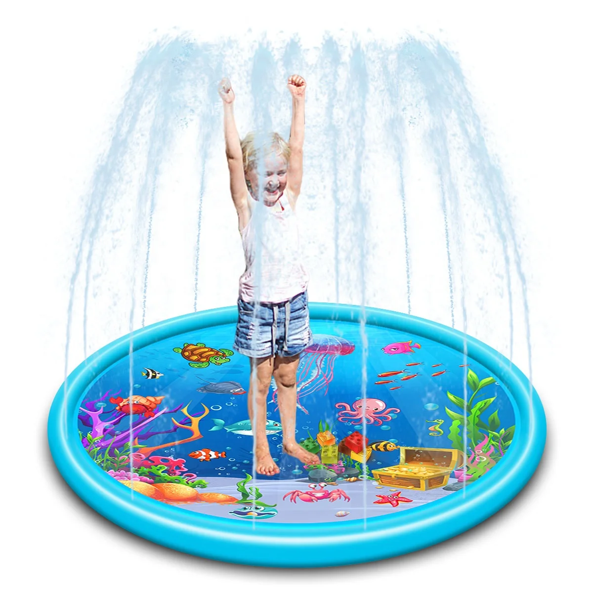 

Outdoor Backyard Lawn Games Infant Wading Pool 68" Splash Pad Water Toy Sprinkler Mat for Kids Toddlers, Blue