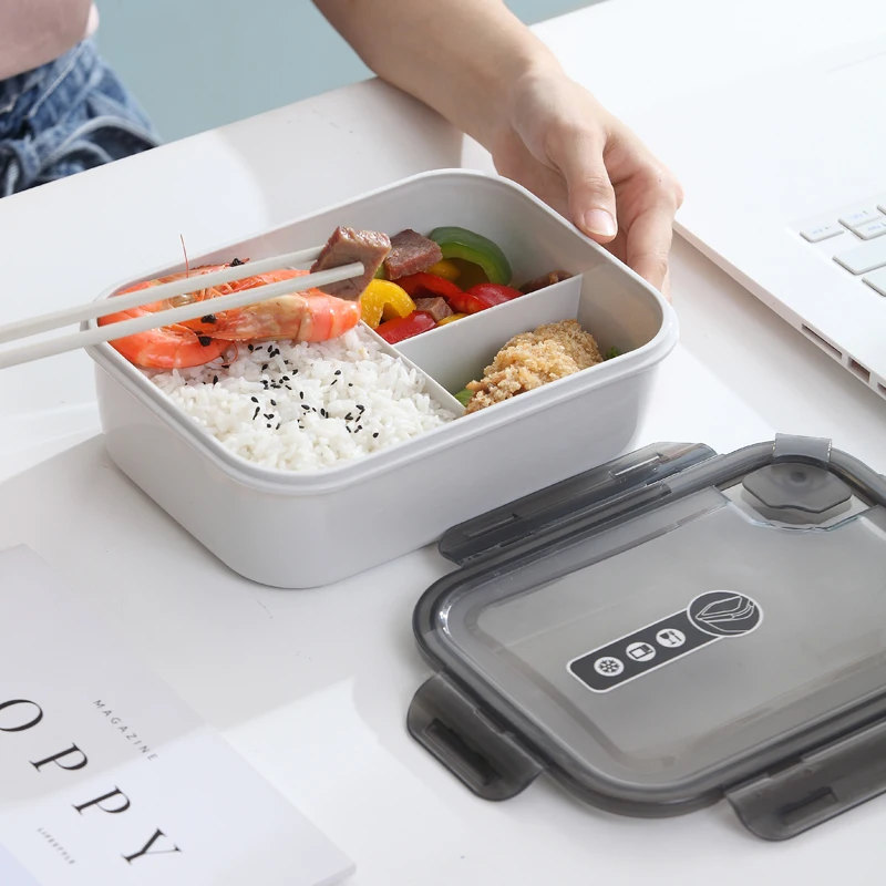 

School office microwaveable meal pre airtight food container BPA-fee PP 3 compartments plastic bento lunch box for kids, Transparent