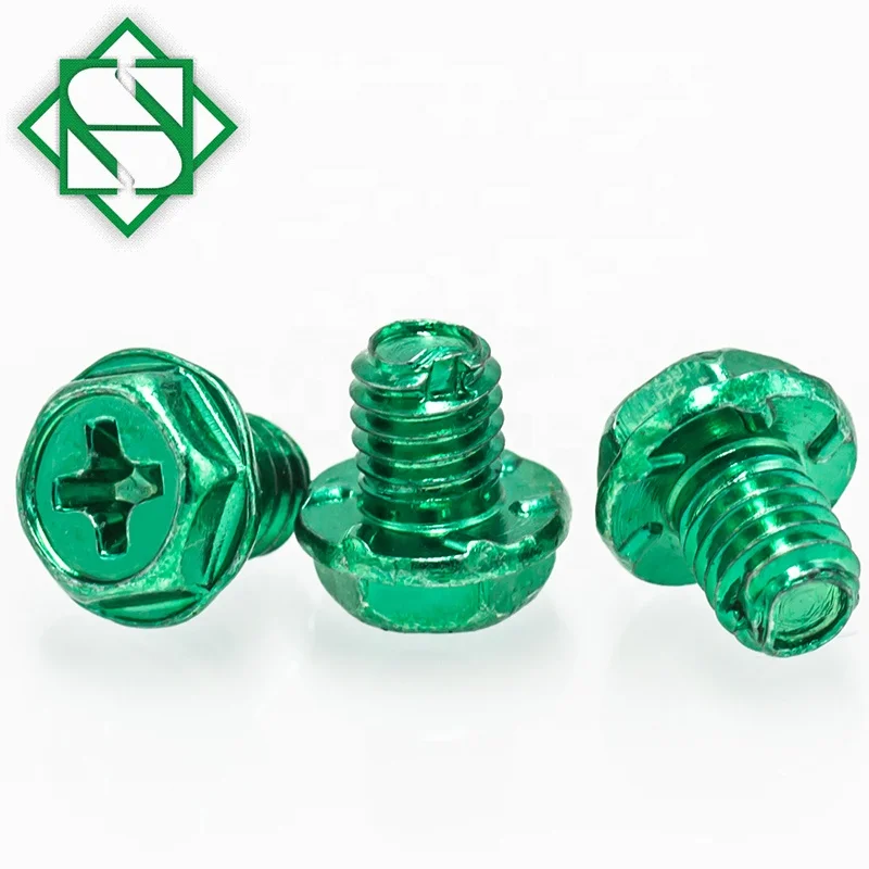Flange Head and pan head Triangle Thread Screw with Green Zinc Plated