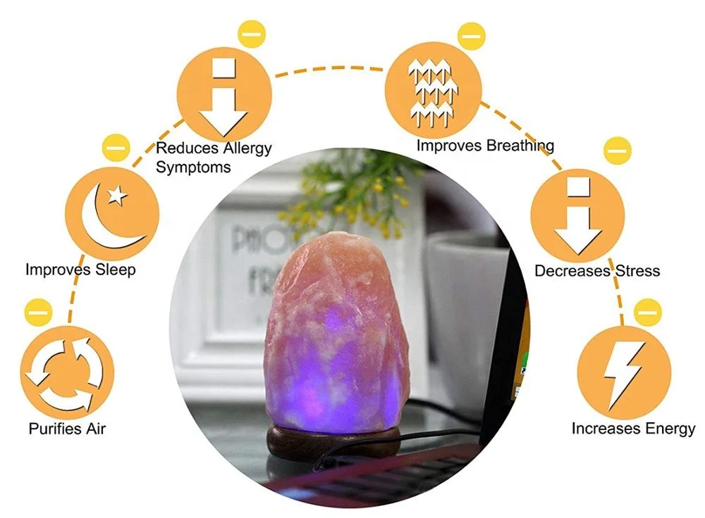 
USB Himalayan Crystal Natural Salt Lamp with Wooden Base In Multiple Colors 