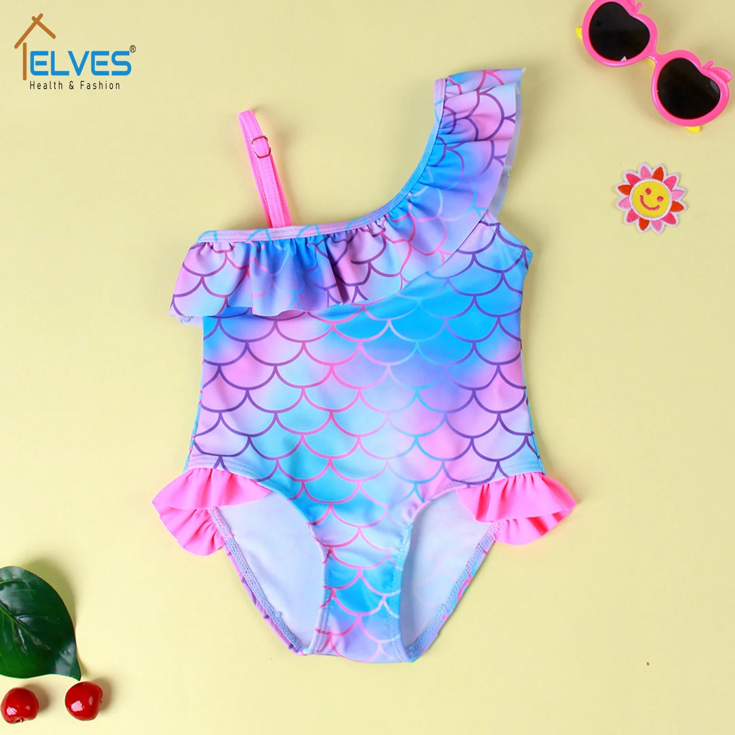 

2021 Modest girls swimwear one piece with hat sunscreen children sports swimming suit summer beach travel bath clothes 3-11years