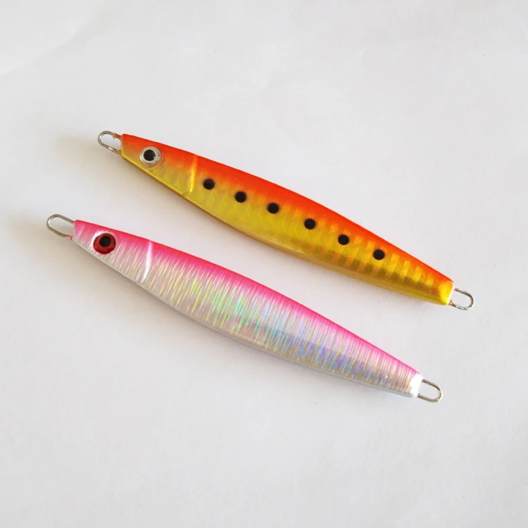

Factory Wholesale Shade Metal 40g Squid Pike Offshore Sea Fishing Lures Jig Lead VIB Lures, Pink, orange with black dots