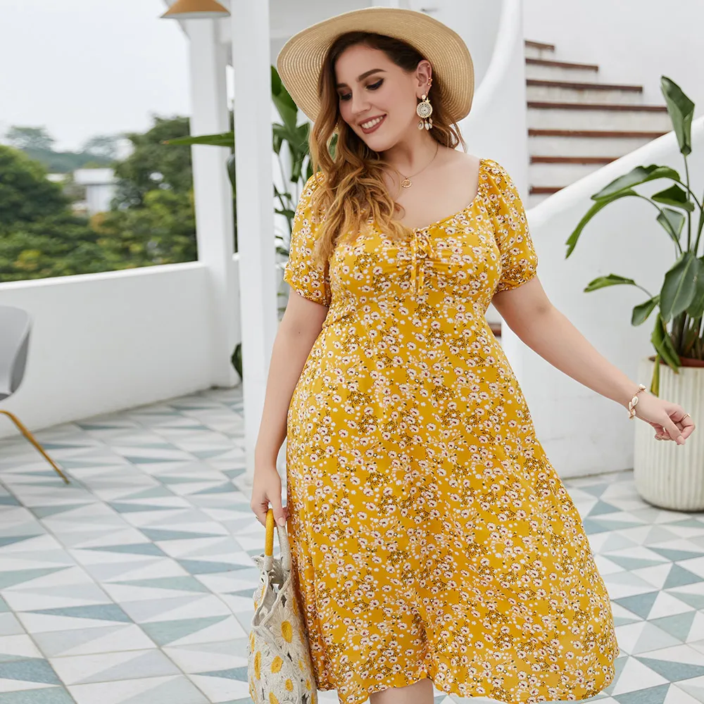 

PRETTY STEPS Wholesale Lady Elegant Boutique Women Custom Clothes Cotton Floral Mid-Calf Plus Size Casual Dress