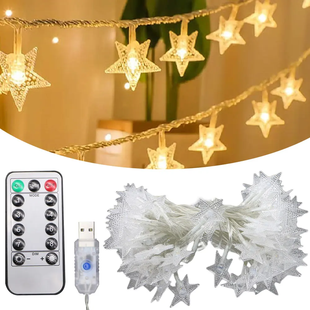 

Hot Sale Fairy Star Lights Christmas Led color String Lights Star Garland For Window Curtain Indoor Wedding Light Decoration