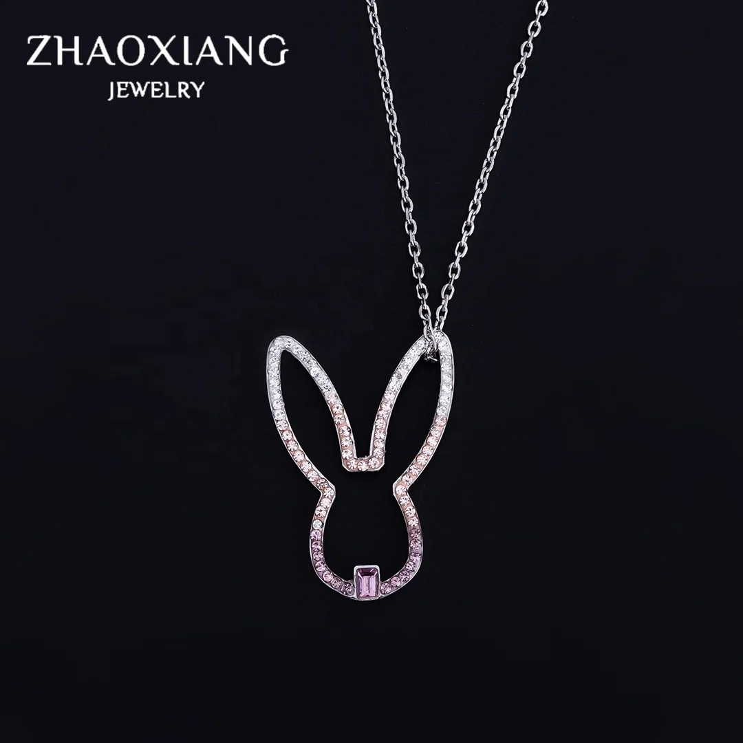 

Charms Cute Rabbit Necklaces CZ Crystal Stainless Steel Jewelry Bunny Pendants For Women Girlfriend