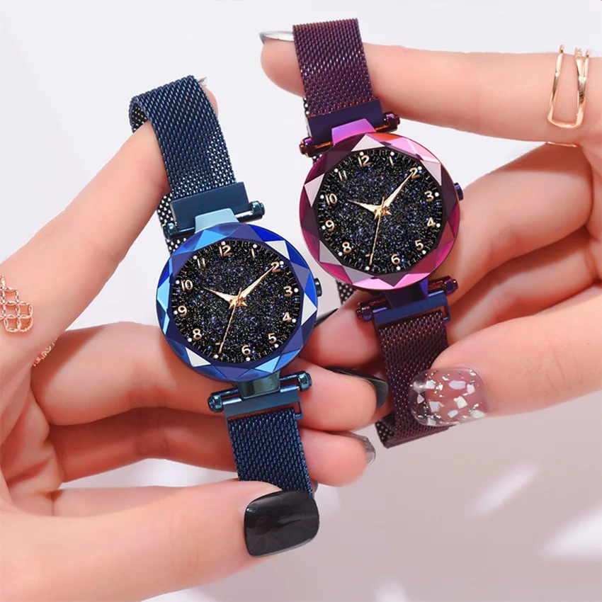 

Best Selling Women Mesh Magnet Buckle Starry Sky Watch Casual Luxury Women Geometric Surface Quartz Watches Relogio Feminino, As show