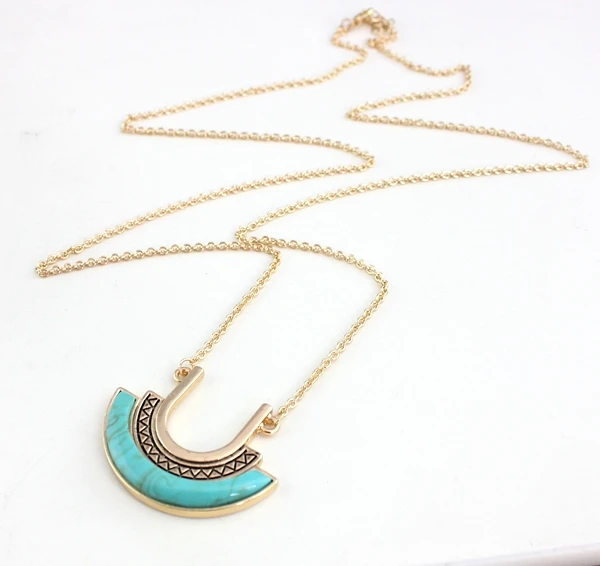 

Fashion stone Retro Fan Shape Pendant Necklace Gold link Chain Sweater Necklace Women Jewelry