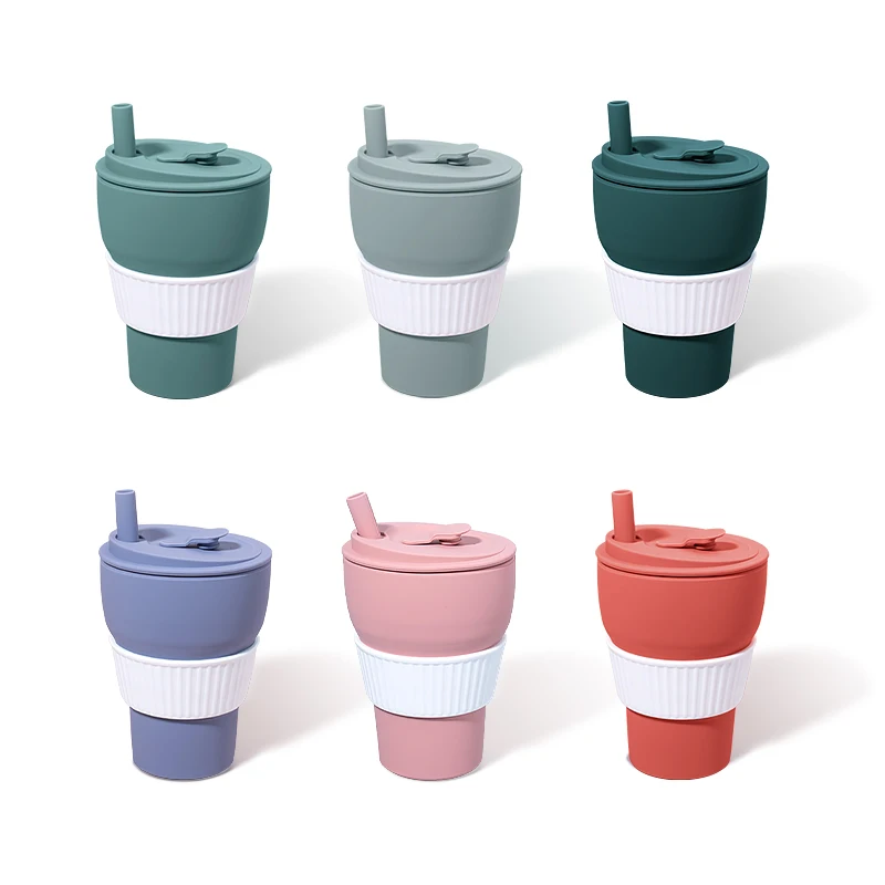 

Hot Selling Foldable Mugs Silicone Coffee Cup travel Collapsible Folding Coffee Cup For Tea Coffee With Straw