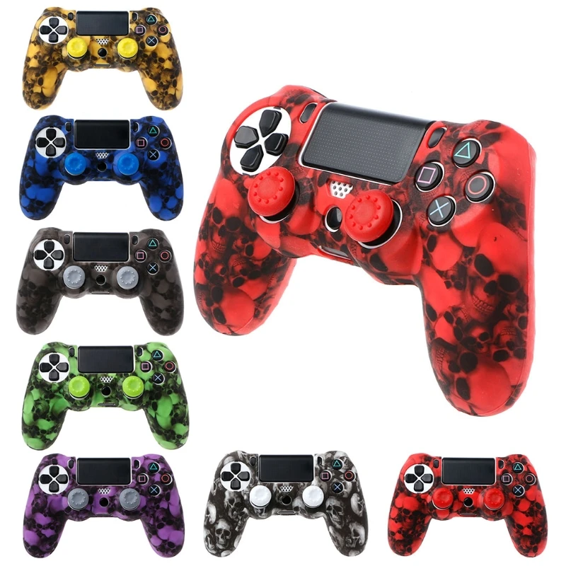 

Free Shipping Skull Silicone Gamepad Cover Case + 2 Joystick Caps For PS4 Pro Slim Controller
