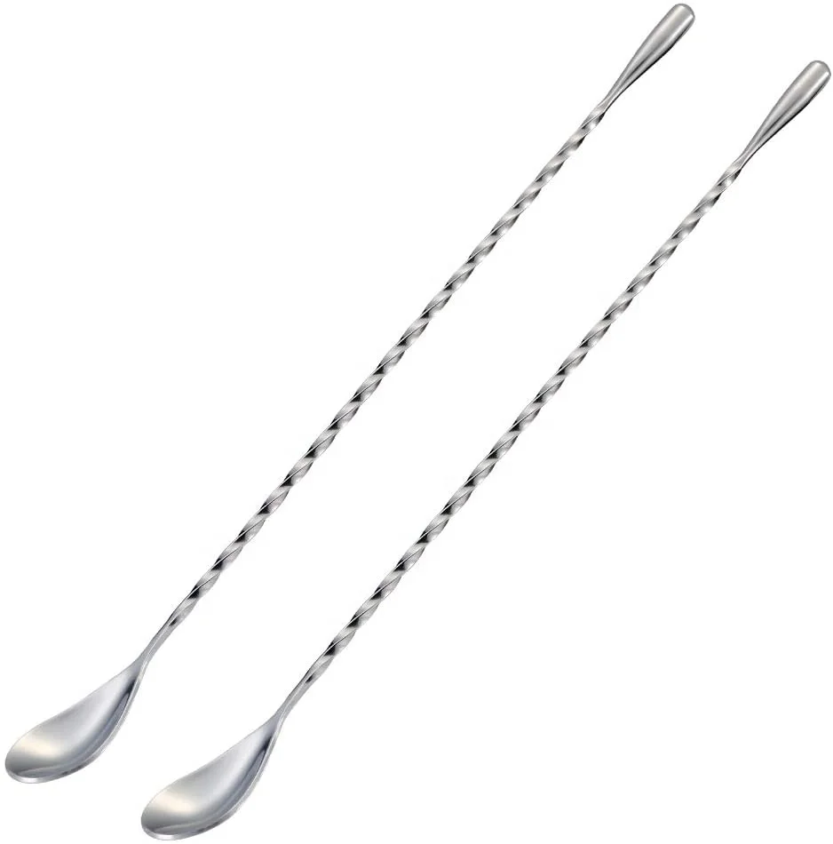 

12 Inches 304 18/8 Stainless Steel Swizzle Sticks Mixing Spoon Spiral Pattern Bar Tools Cocktail Shaker Spoon, Silver