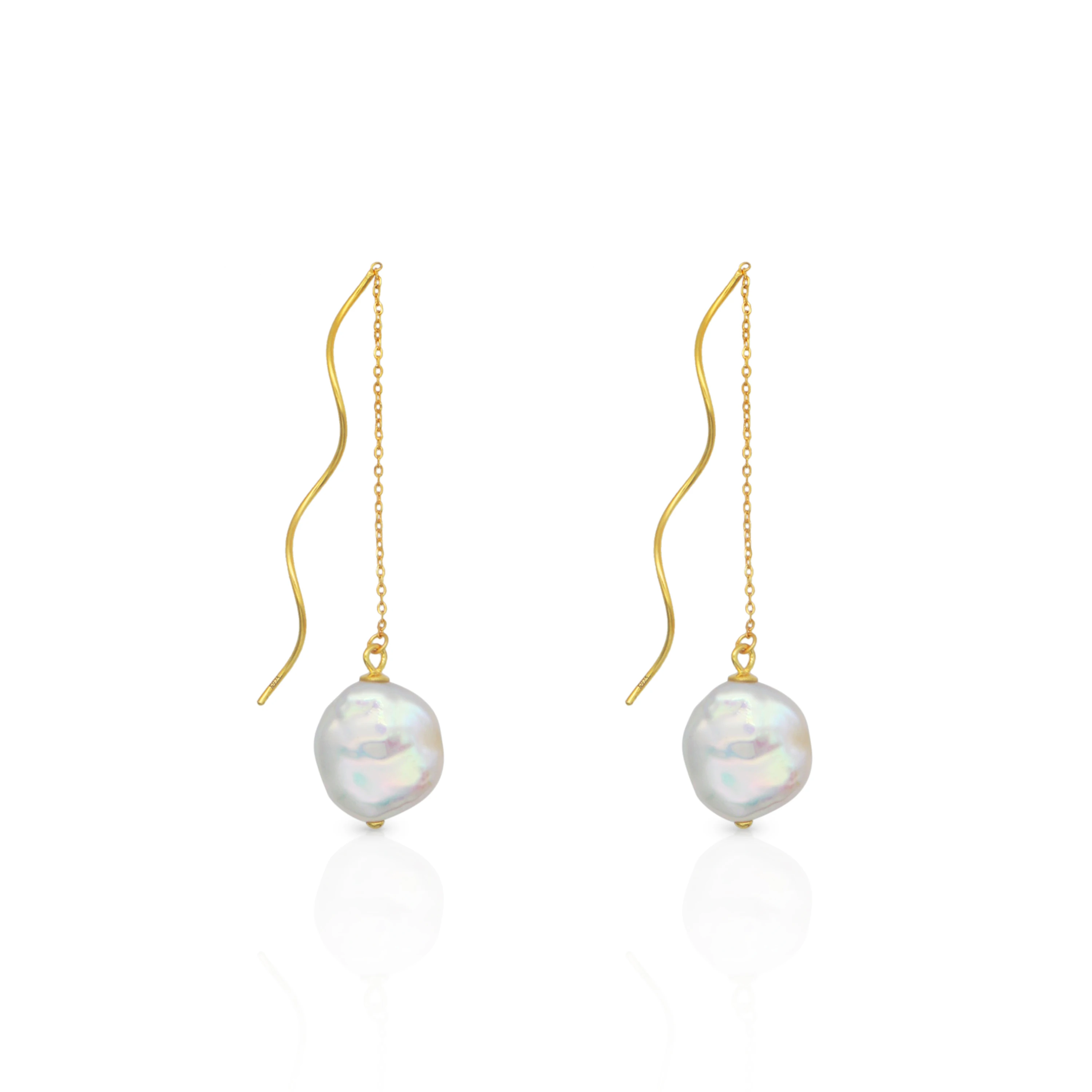 

Chris April fine jewelry 925 sterling silver 18k gold plated Custom vermeil cultured button barque pearls string earrings