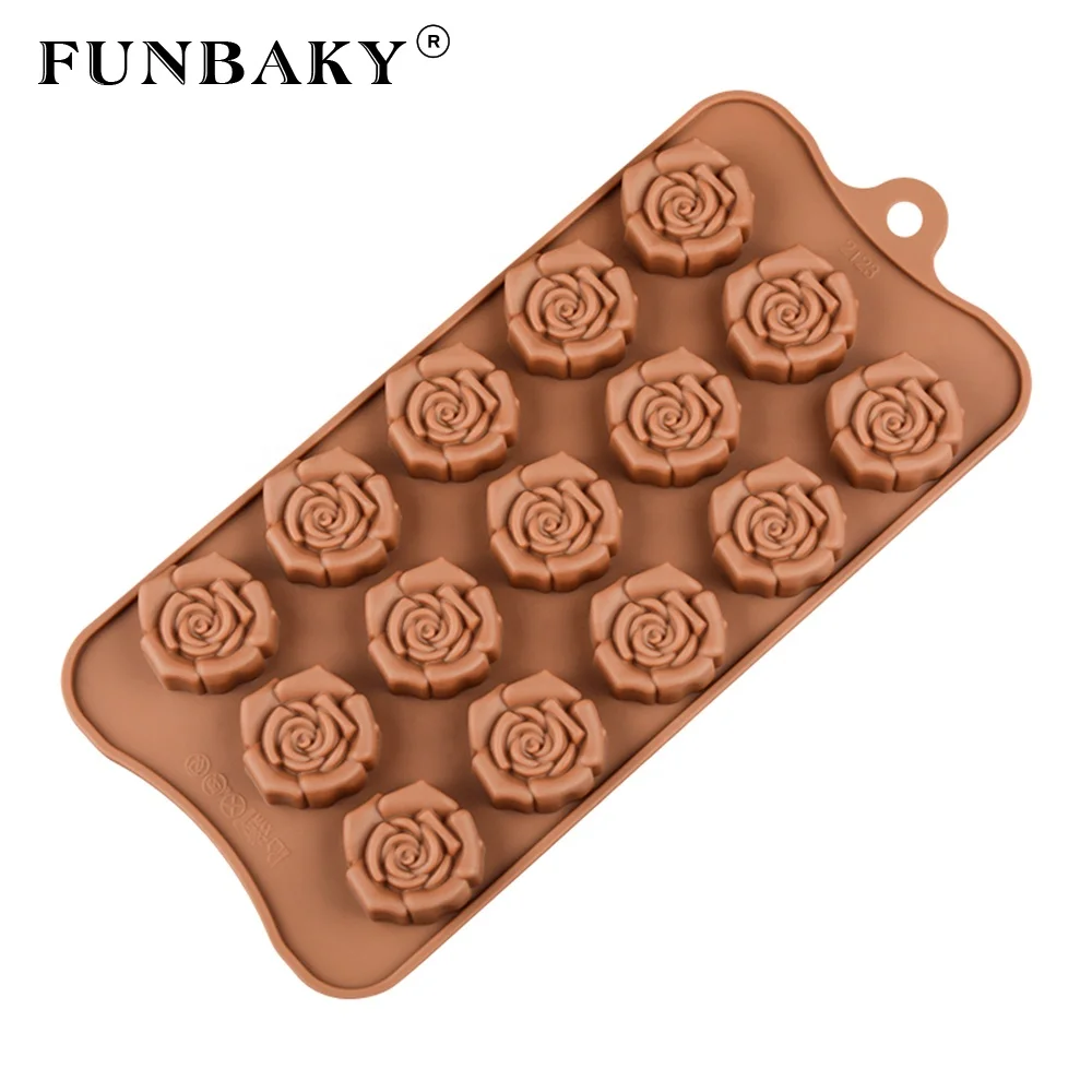 

FUNBAKY Valentine ' s Day candy silicone mold romantic rose shape chocolate silicone molds scented soap making tools, Customized color