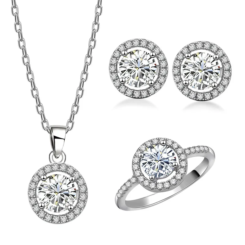 

Hot Selling Fine 925 Sterling Silver Necklace Earrings Rings Jewelry Sets Bridal Diamond Zirconia Wedding Jewelry Sets for Women