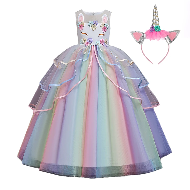 

MQATZ Lovely Princess Unicorn Party Dress for 3-15 Years Children's Birthday Party Unicorn Dresses For Girls