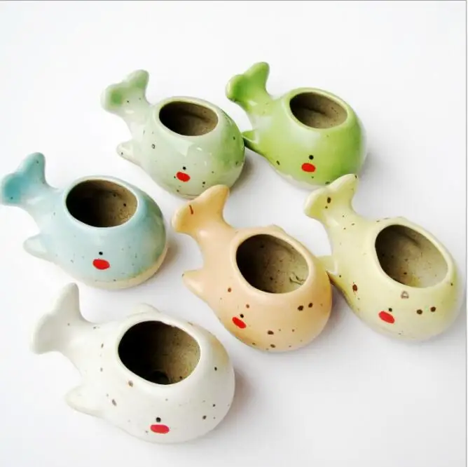 

nordic small whale shape indoor table decoration ceramic animal flower pot, As picture