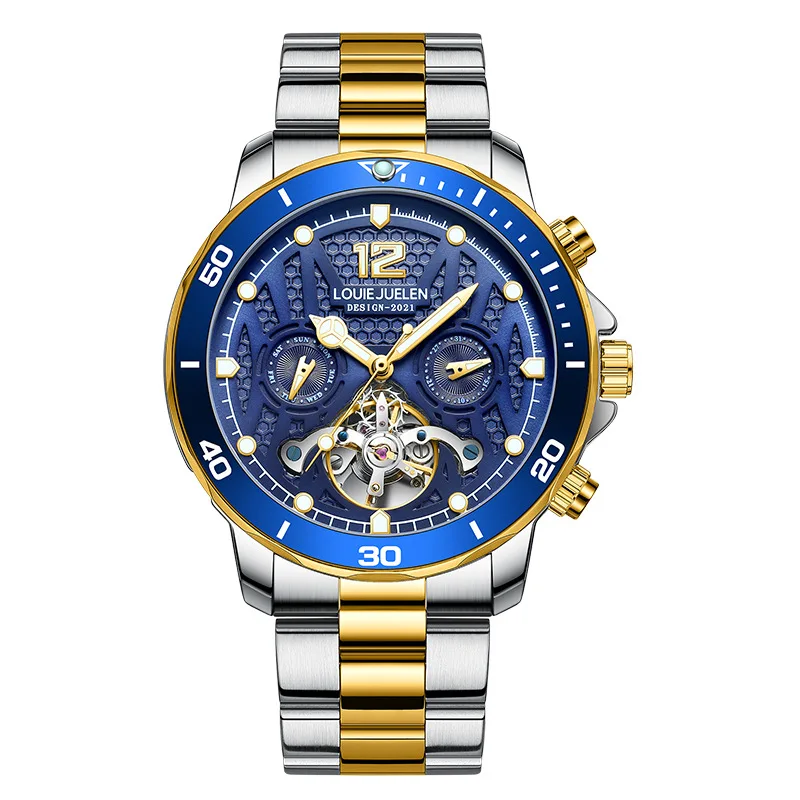 

2021 New Luxury Automatic Watch Men Full Steel Mechanical Waterproof Tourbillon WristWatch Business Mens Watches, Multi colors