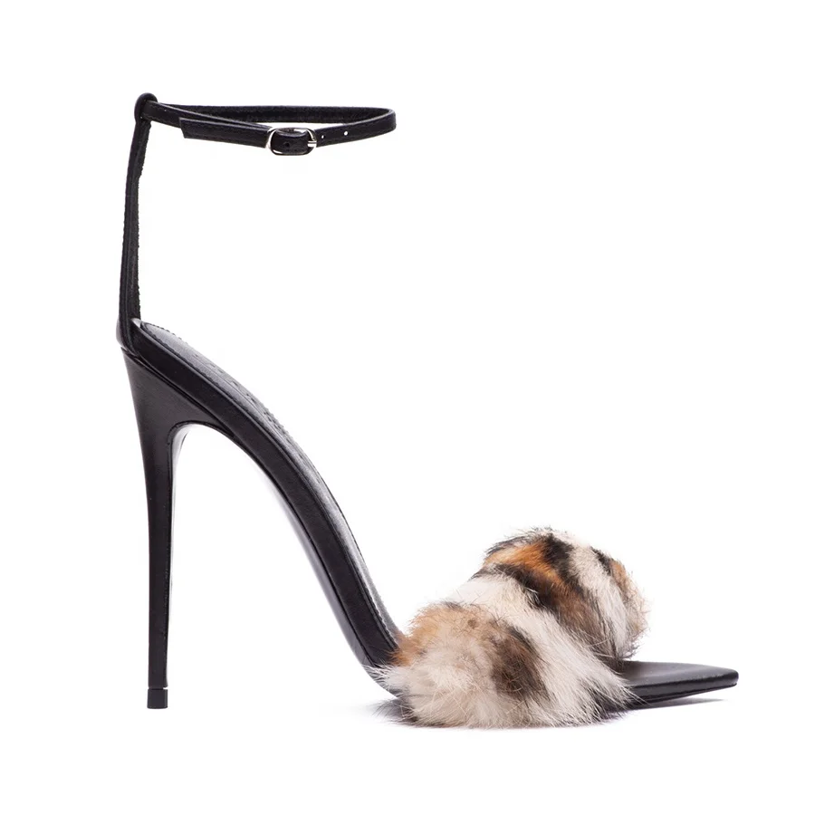 

Open toe new arrival high heel fur lady fashion sandals 2020