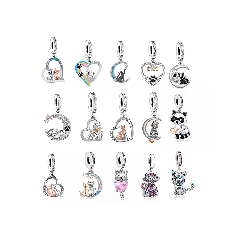 Fit Original Brand Bracelet Necklace 925 Silver My Best Friends Cat Bead Charm for Women Wife Girl  Daughter Mum Jewelry Making