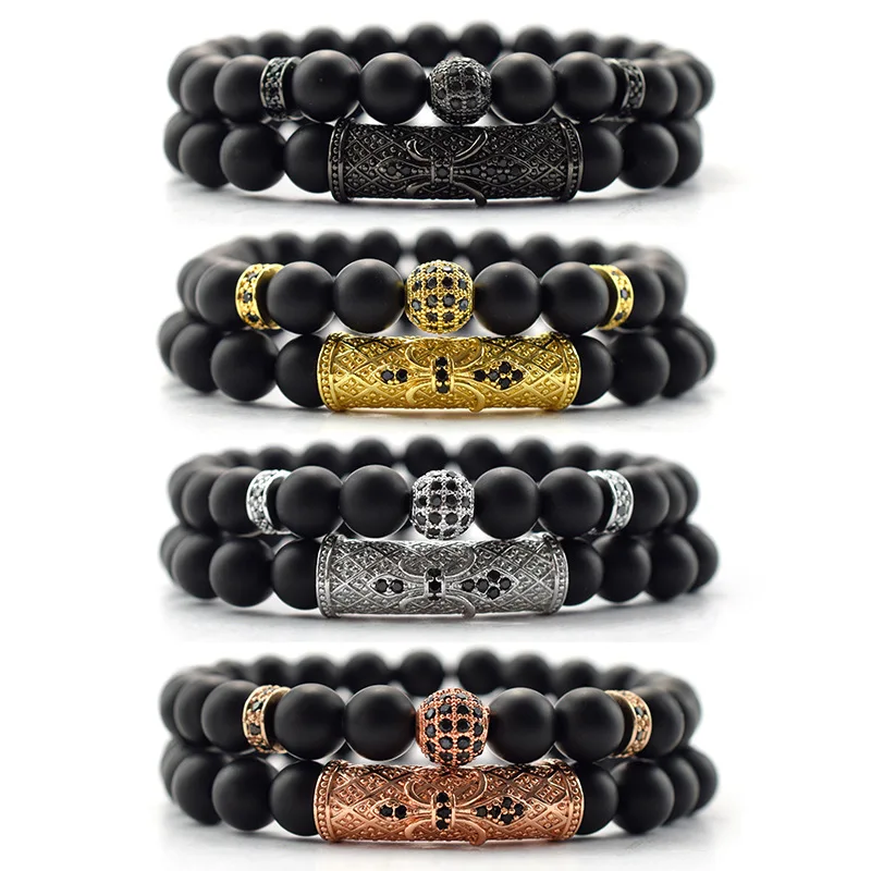 

Wholesale 8mm Matte Black Pumice Stone Micro Cubic Zirconia Crown Lion Head Beaded Braclets Bracelet, Picture shows
