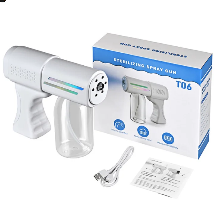 

Newest Atomizing Disinfection Gun Household Blu-ray Wireless Handheld USB Rechargeable Touch Screen Disinfection Spray Gun, White