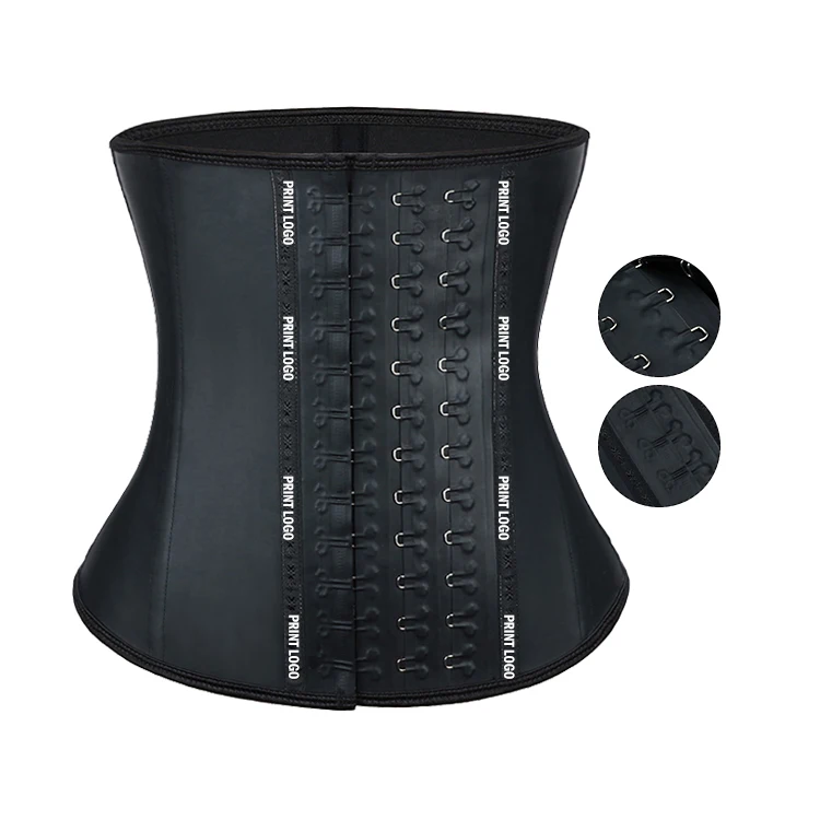 

New Design Custom Logo Private Label Compression Adjustable Hooks Women Tummy Control Latex Waist Trainer Shaper, Black