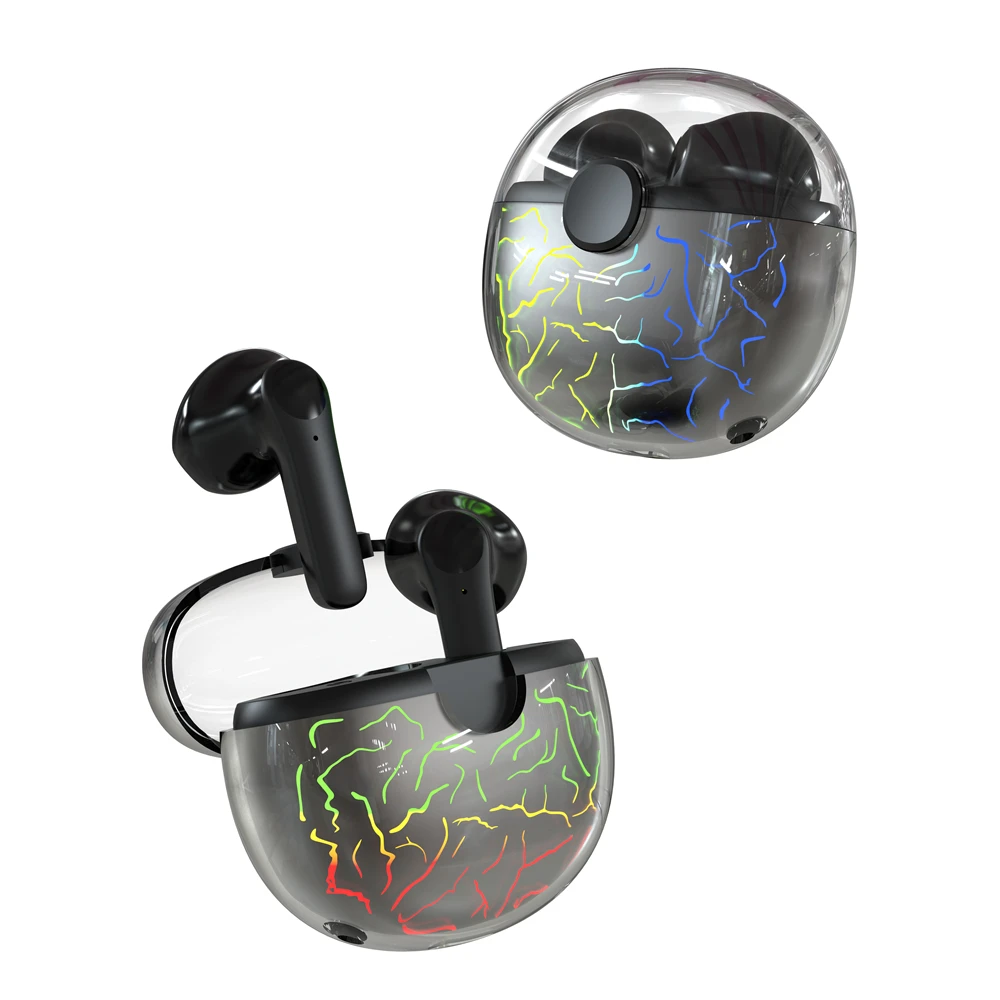 

JS58 TWS Earphones V 5.1 Wireless Headset with Colorful Crackle Charging Case Wireless Headphones, Black white