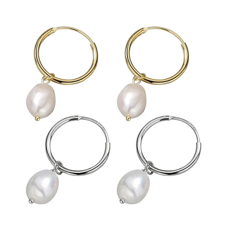 

G102 925 sterling silver gold plated simple pendant freshwater pearl earrings