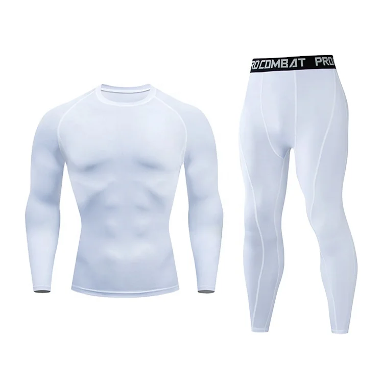 

2022 New Gym Fitness Athletic Sets Sportswear Running Yoga Exercise Suits O-Neck Long Sleeve T-shirt Tight Long Leggings For Men, Customized colors