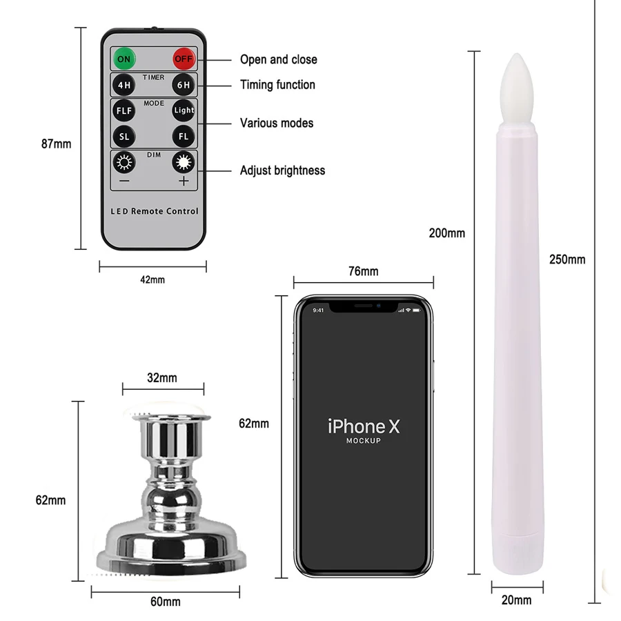 LED Taper Timer Flameless Candle light 7.9 Inches Tall Unscented Flickering Battery Operated Timer Candle