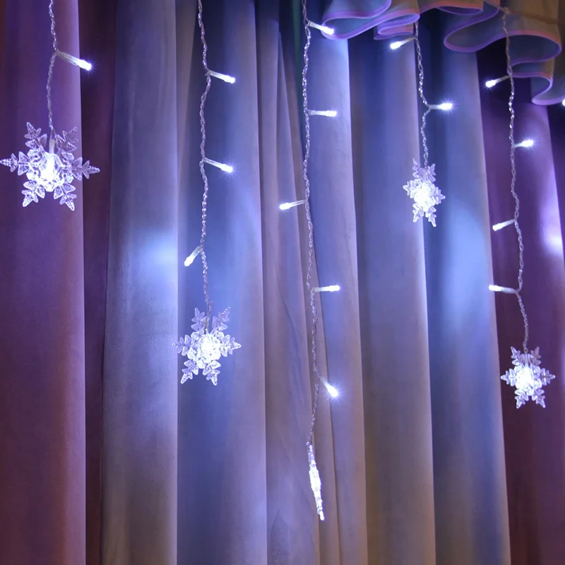 2M X 1M Snowflake Icicle String LED Curtain Light 120V 240V Wedding Party Christmas Bedroom Outdoor Indoor Wall Decorations