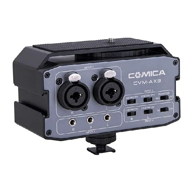 

Comica CVM-AX3 XLR Audio Mixer Adapter Preamplifier Dual XLR/3.5mm/6.35mm Port Mixer for Canon Nikon DSLR Cameras&Camcorders