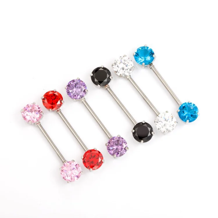 

High polish double circular mixed colors zircon nipple shield sexy nipple ring barbell piercing jewelry, Purple,sky blue,pink,clear,red,lavender
