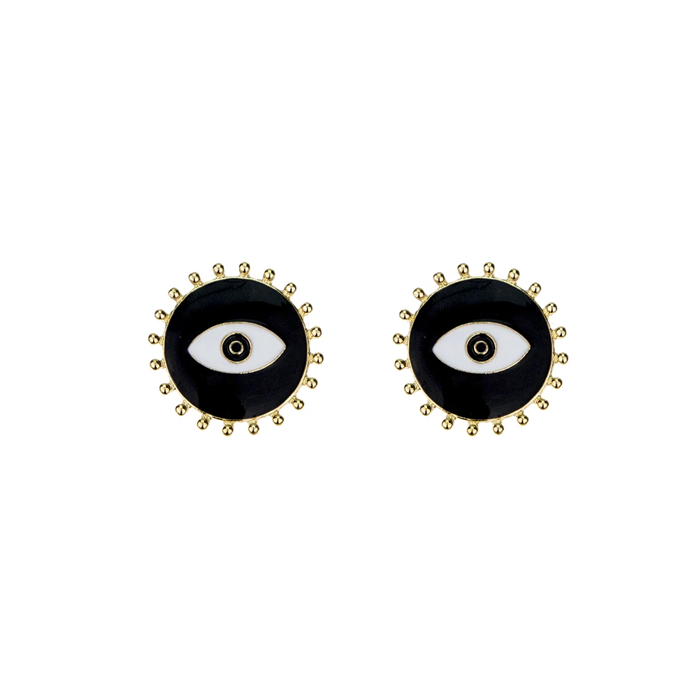 

New Latest Fashion Minimalist Black Circle Devil Eye Stud Earrings For Women Vintage Big Devil Eye Statement Earring Jewelry, Picture