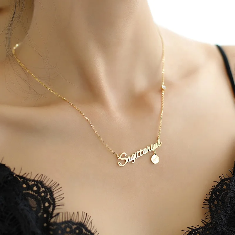 

WeSparking EMO Stainless Steel Necklace 12 Constellation Letter Pendant Necklaces Set Clavicle ChainFashion Jewelry, Gold color