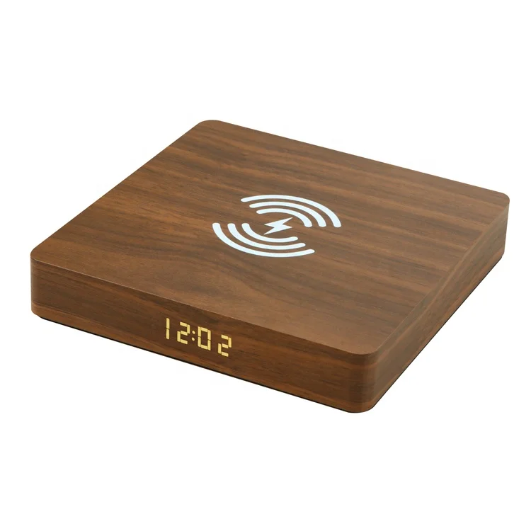 

2021 new wooden phone wireless recharge time screen display square HIFI indoor BT speaker, Yellow/brown