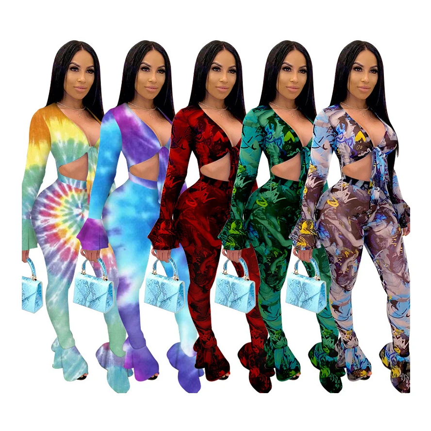 

Popular printing set large size polyester net with ear edge two piece sexy nightclub set