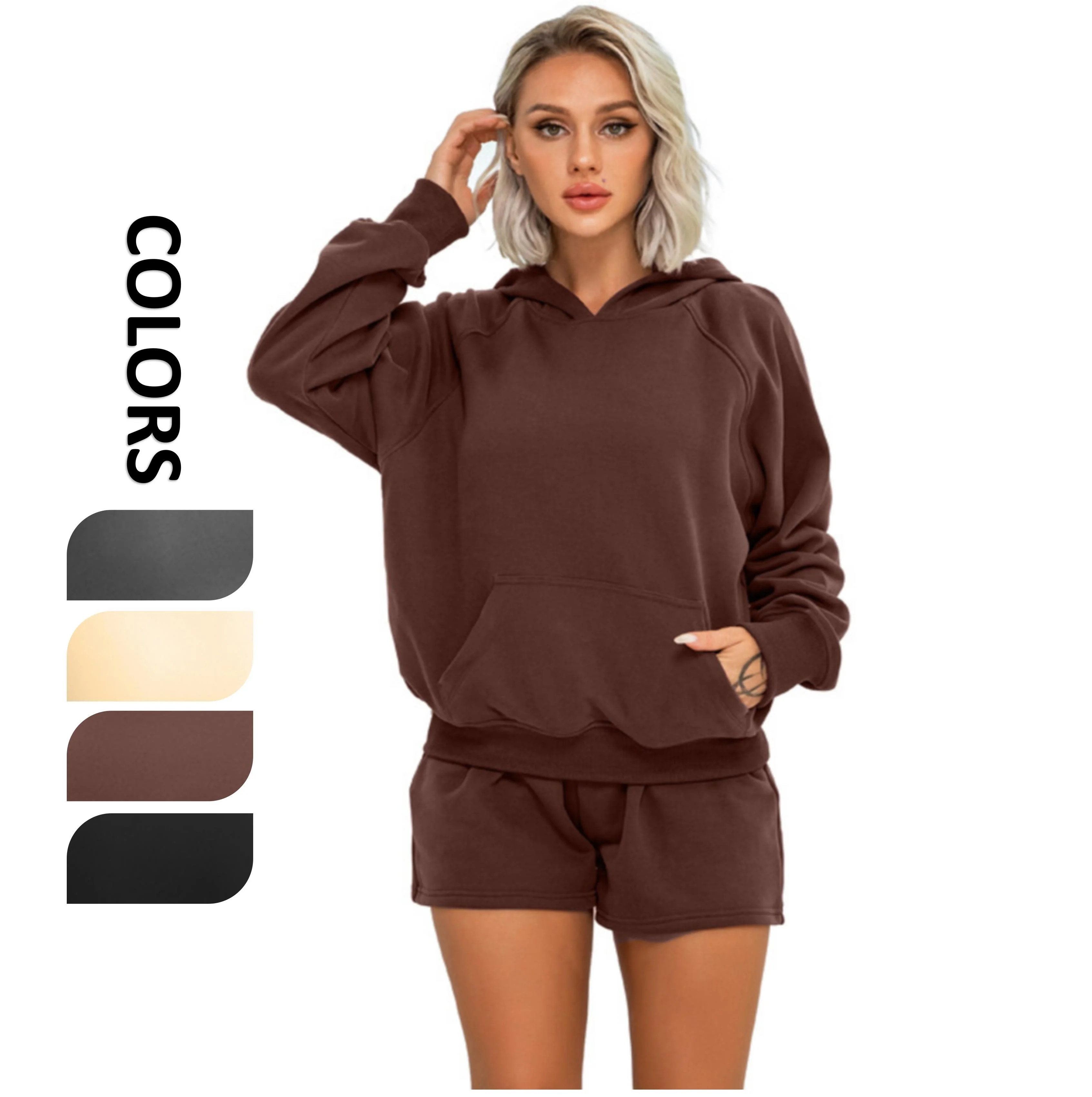 

BBZC5818 long sleeve hooded yoga short fitness sports shorts suit